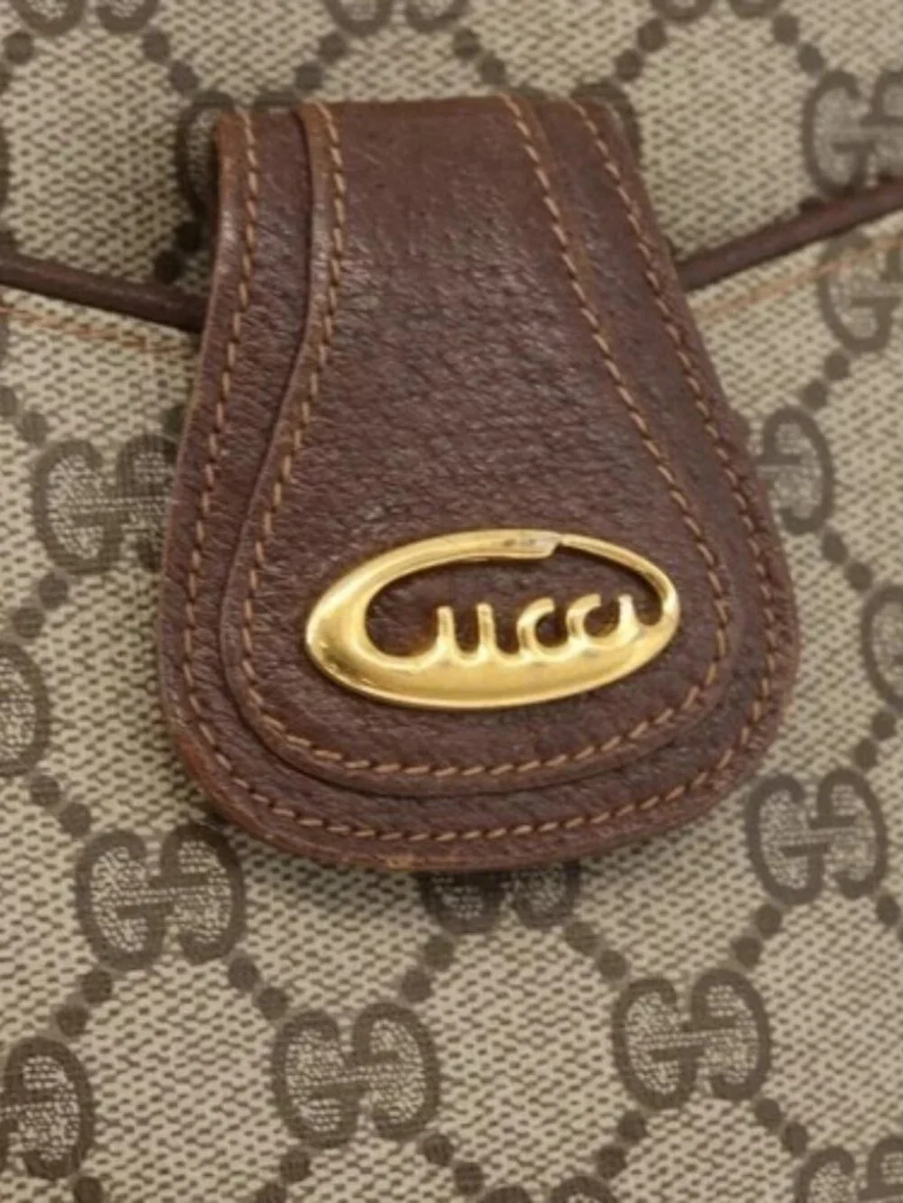 GUCCI GG Supreme Shoulder Bag PVC Beige Gold Auth SW2211
